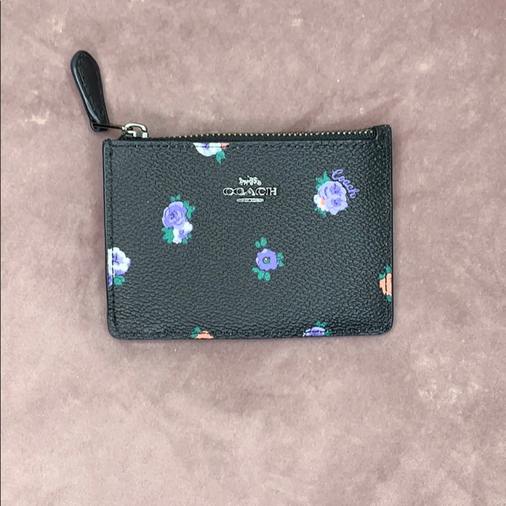 Coach black floral card case